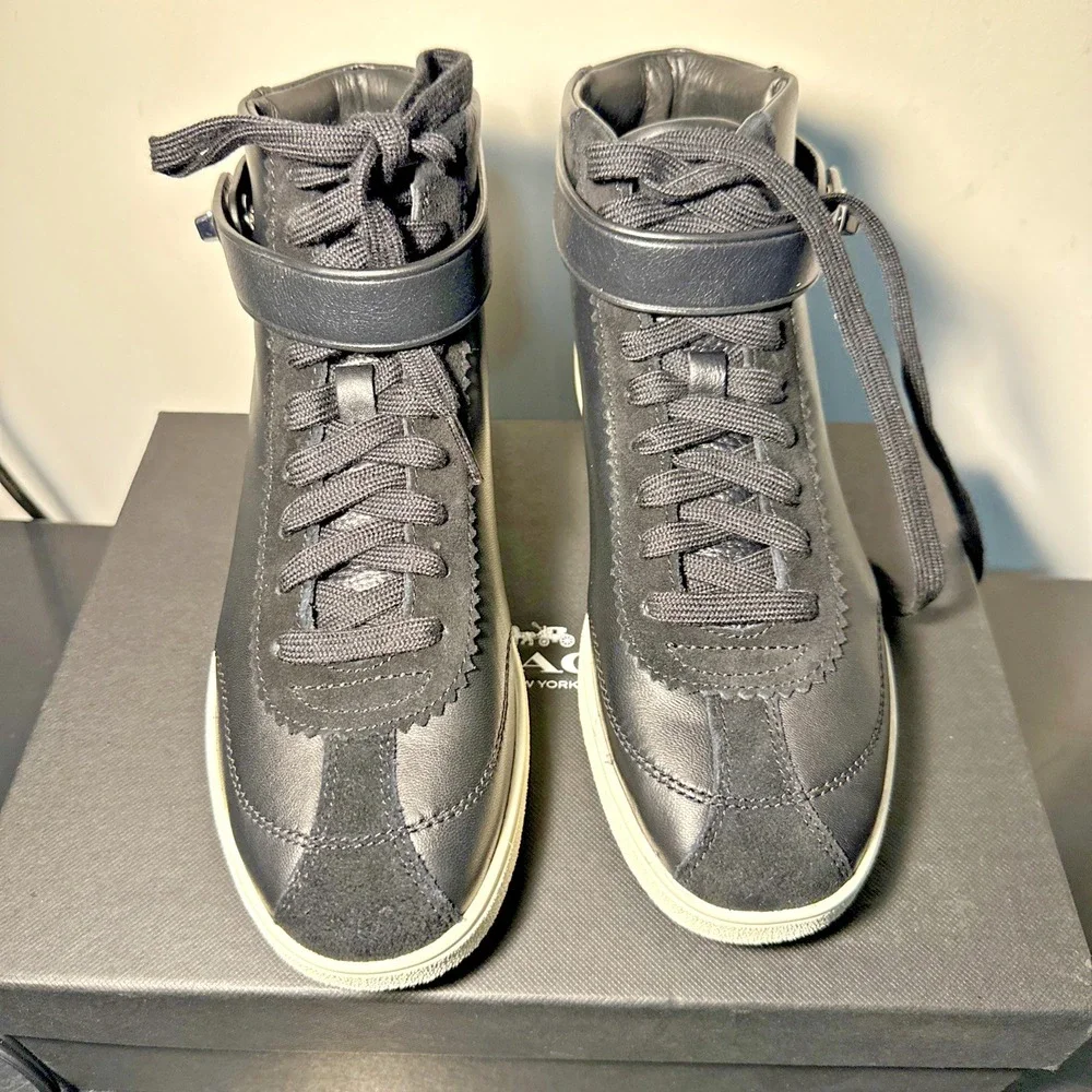 Coach Women Size 7.5M Sheep Nappa Suede‎ High Top Sneakers Shoes Black C213